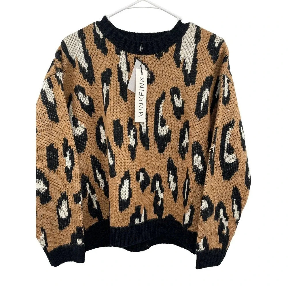 MINKPINK by Revolve Size S Latifah Intarsia Sweater animal print New $119 - Picture 2 of 10